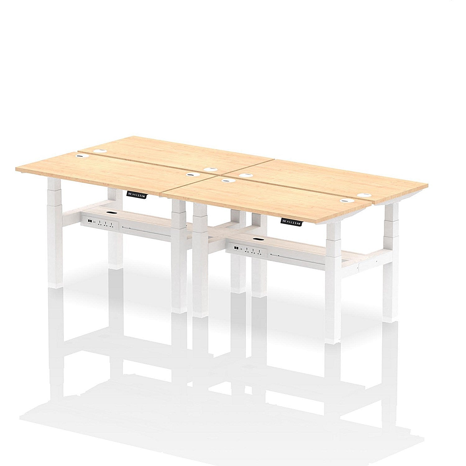 Air 4 Person Sit-Standing Bench Desk, Back to Back, 4 x 1200mm (600mm Deep), White Frame, Maple Easy2Order : HA01582
