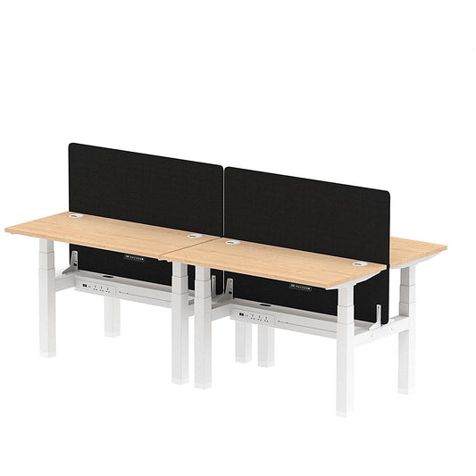 Air 4 Person Sit-Standing Bench Desk with Black Straight Screen, Back to Back, 4 x 1200mm (600mm Deep), White Frame, Maple Easy2Order : HA01583