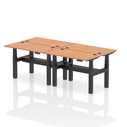 Air 4 Person Sit-Standing Bench Desk, Back to Back, 4 x 1200mm (600mm Deep), Black Frame, Oak Easy2Order : HA01584