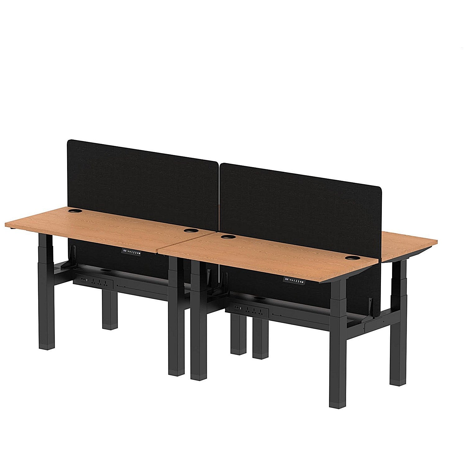 Air 4 Person Sit-Standing Bench Desk with Black Straight Screen, Back to Back, 4 x 1200mm (600mm Deep), Black Frame, Oak Easy2Order : HA01585