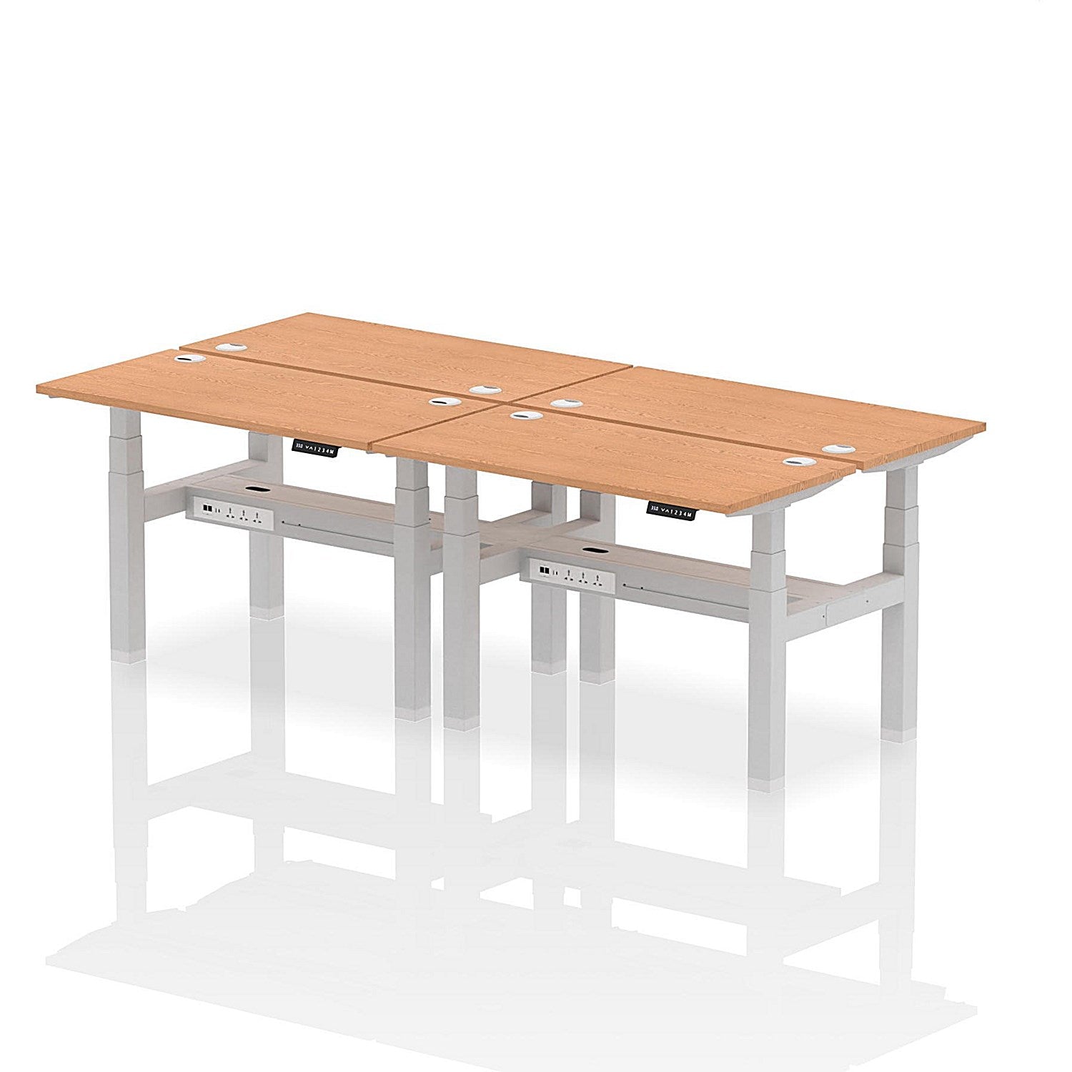 Air 4 Person Sit-Standing Bench Desk, Back to Back, 4 x 1200mm (600mm Deep), Silver Frame, Oak Easy2Order : HA01586