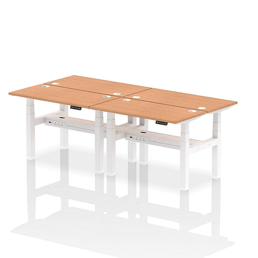 Air 4 Person Sit-Standing Bench Desk, Back to Back, 4 x 1200mm (600mm Deep), White Frame, Oak Easy2Order : HA01588