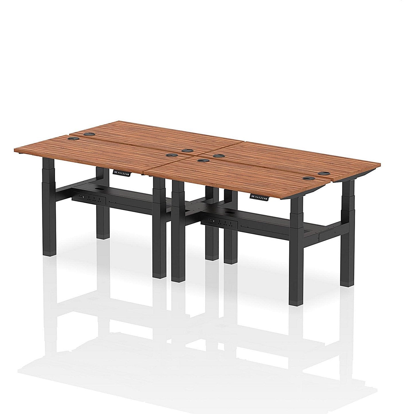 Air 4 Person Sit-Standing Bench Desk, Back to Back, 4 x 1200mm (600mm Deep), Black Frame, Walnut Easy2Order : HA01590