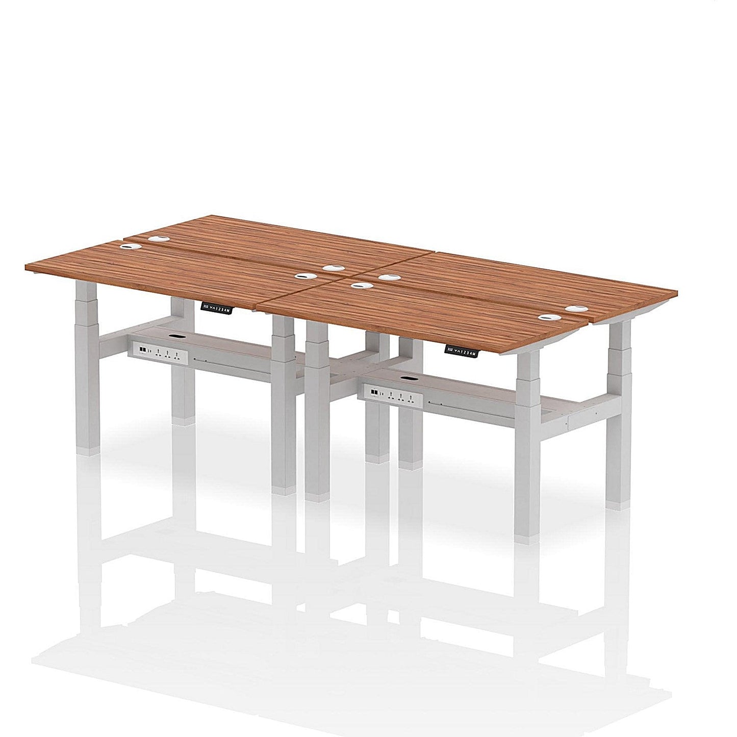 Air 4 Person Sit-Standing Bench Desk, Back to Back, 4 x 1200mm (600mm Deep), Silver Frame, Walnut Easy2Order : HA01592