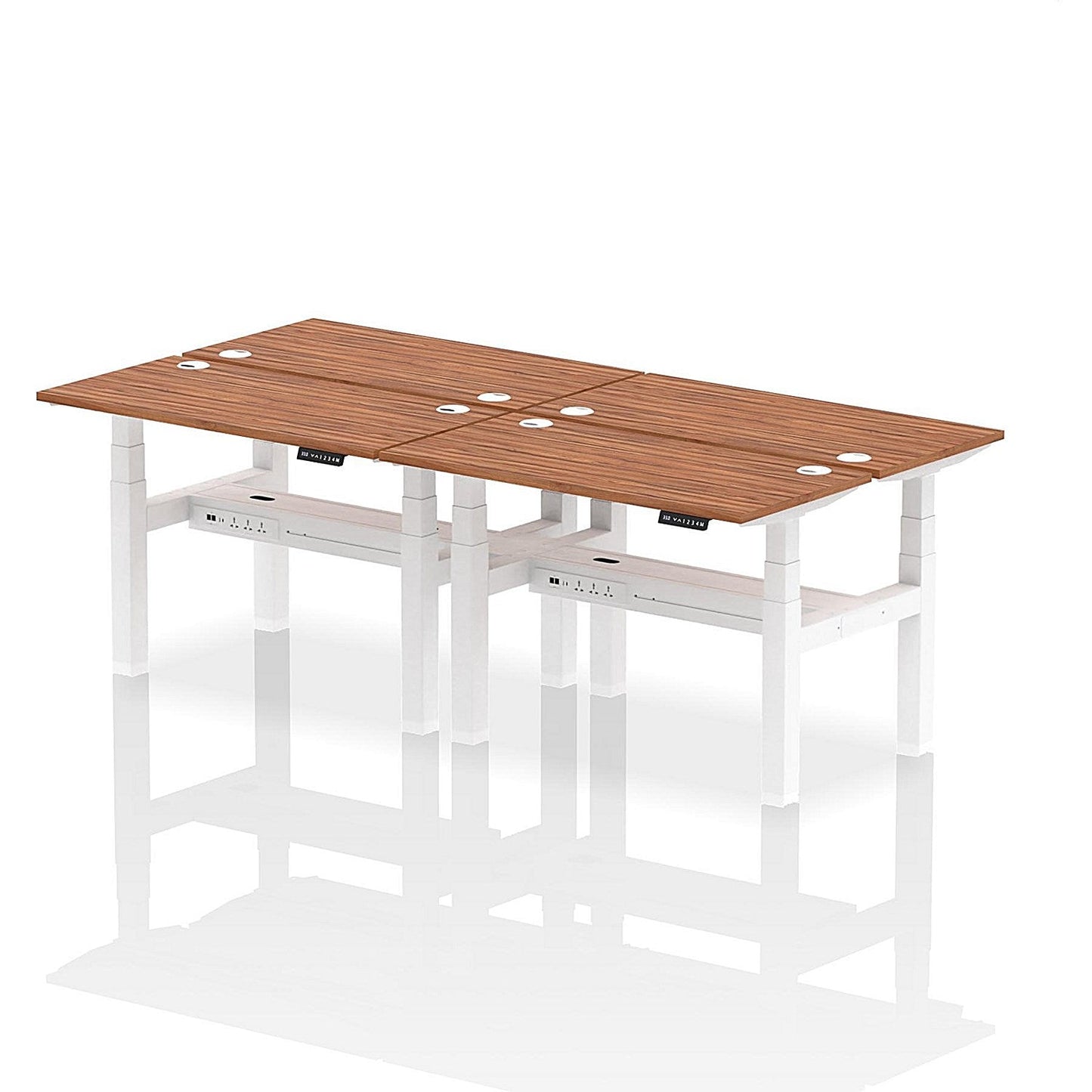 Air 4 Person Sit-Standing Bench Desk, Back to Back, 4 x 1200mm (600mm Deep), White Frame, Walnut Easy2Order : HA01594