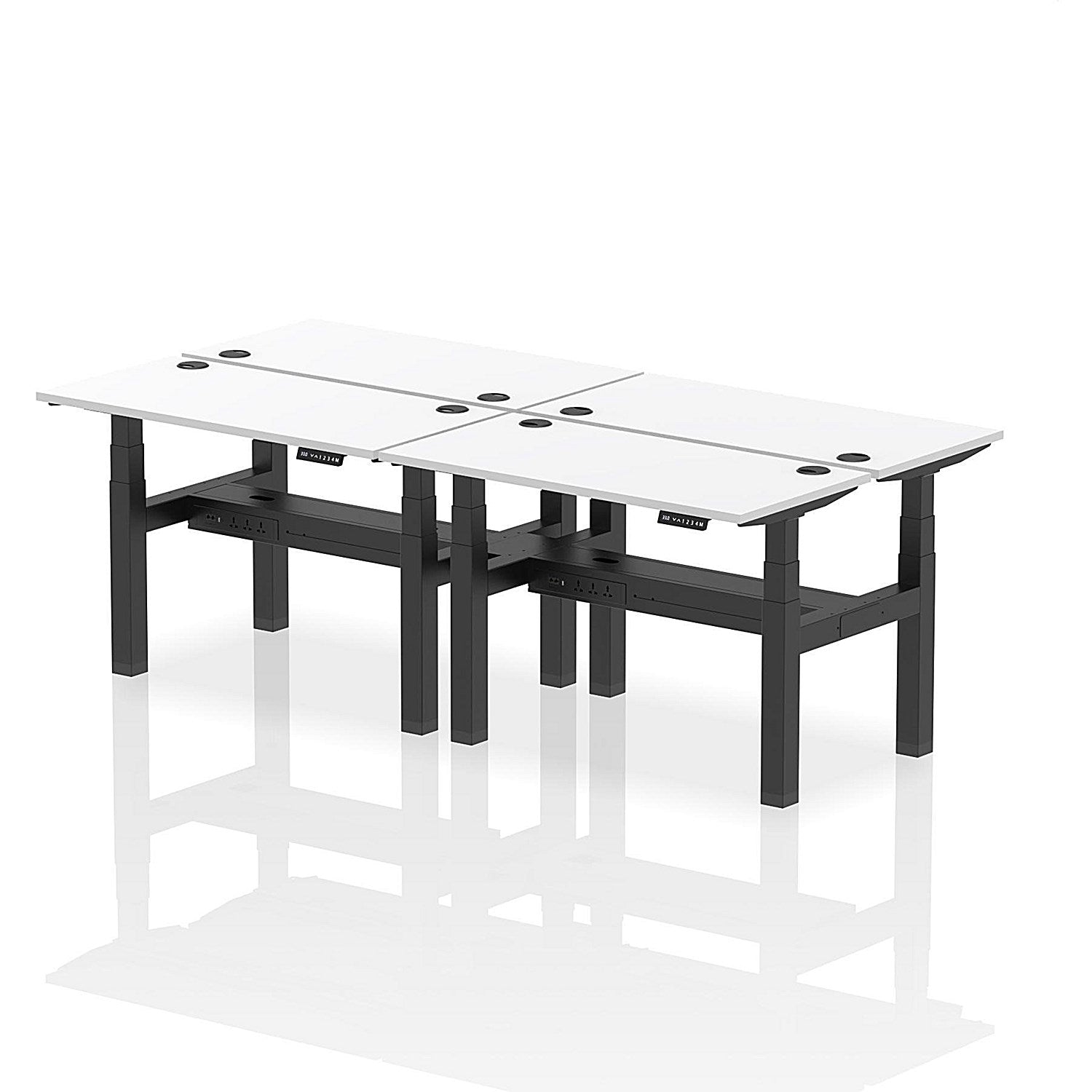 Air 4 Person Sit-Standing Bench Desk, Back to Back, 4 x 1200mm (600mm Deep), Black Frame, White Easy2Order : HA01596