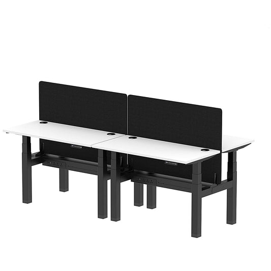 Air 4 Person Sit-Standing Bench Desk with Black Straight Screen, Back to Back, 4 x 1200mm (600mm Deep), Black Frame, White Easy2Order : HA01597