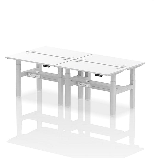 Air 4 Person Sit-Standing Bench Desk, Back to Back, 4 x 1200mm (600mm Deep), Silver Frame, White Easy2Order : HA01598