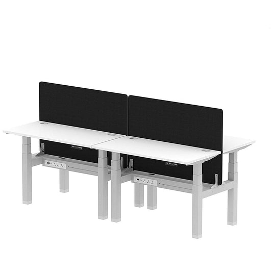 Air 4 Person Sit-Standing Bench Desk with Black Straight Screen, Back to Back, 4 x 1200mm (600mm Deep), Silver Frame, White Easy2Order : HA01599