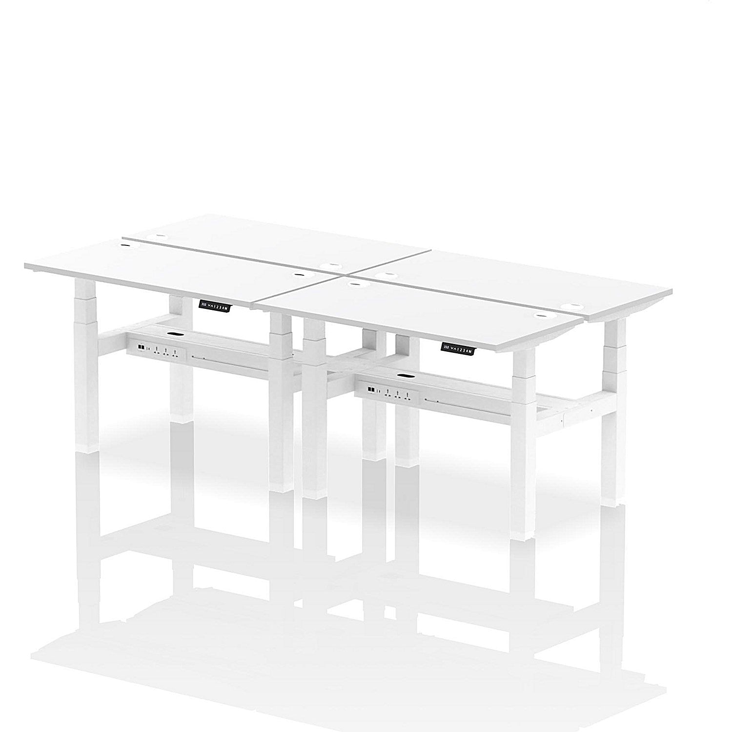 Air 4 Person Sit-Standing Bench Desk, Back to Back, 4 x 1200mm (600mm Deep), White Frame, White Easy2Order : HA01600