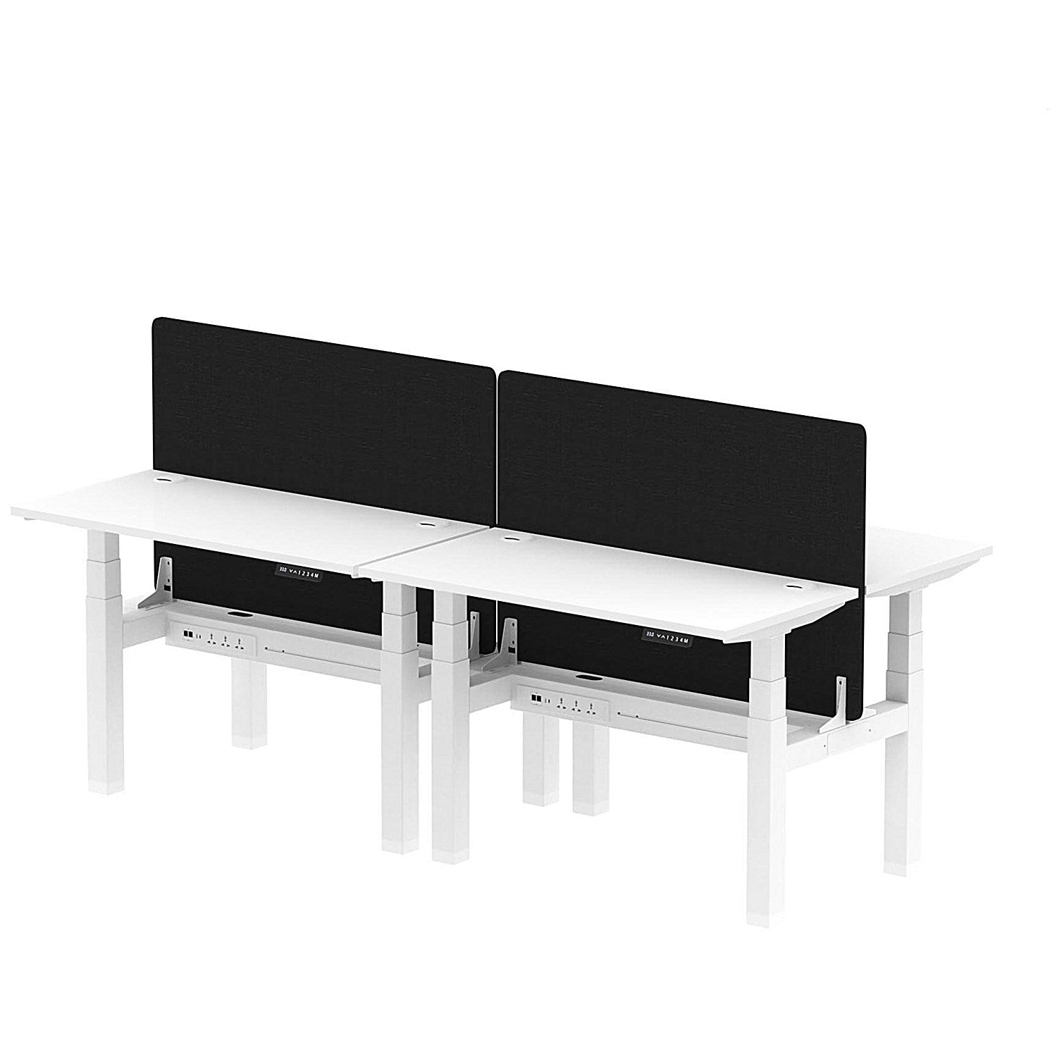 Air 4 Person Sit-Standing Bench Desk with Black Straight Screen, Back to Back, 4 x 1200mm (600mm Deep), White Frame, White Easy2Order : HA01601