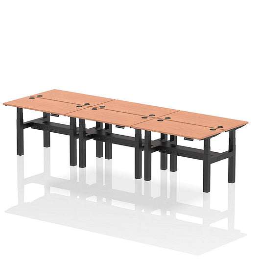 Air 6 Person Sit-Standing Bench Desk, Back to Back, 6 x 1200mm (600mm Deep), Black Frame, Beech Easy2Order : HA01602