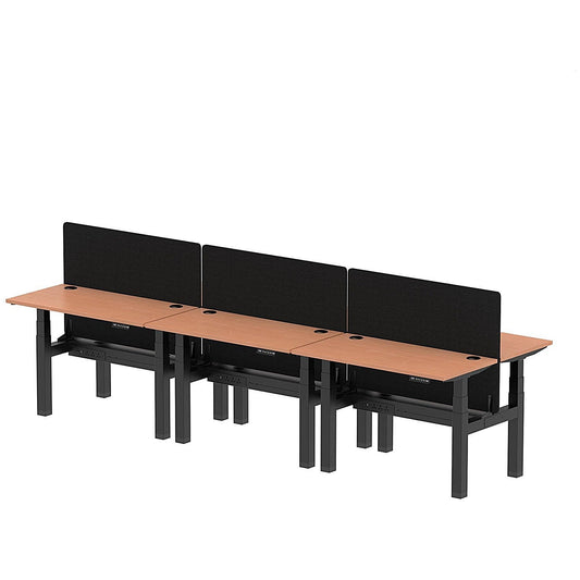 Air 6 Person Sit-Standing Bench Desk with Black Straight Screen, Back to Back, 6 x 1200mm (600mm Deep), Black Frame, Beech Easy2Order : HA01603