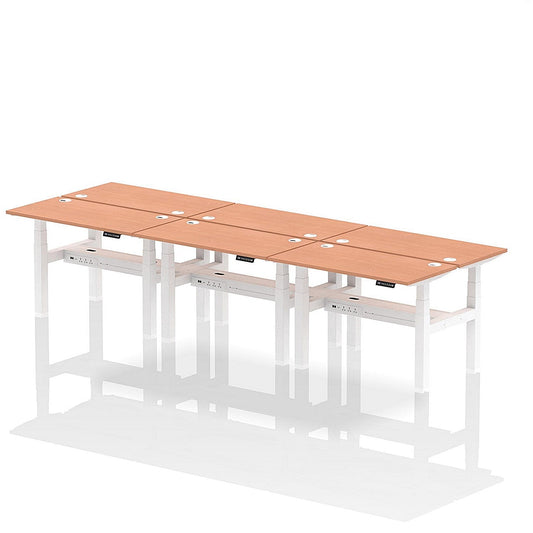 Air 6 Person Sit-Standing Bench Desk, Back to Back, 6 x 1200mm (600mm Deep), White Frame, Beech Easy2Order : HA01606