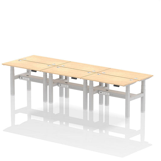 Air 6 Person Sit-Standing Bench Desk, Back to Back, 6 x 1200mm (600mm Deep), Silver Frame, Maple Easy2Order : HA01616