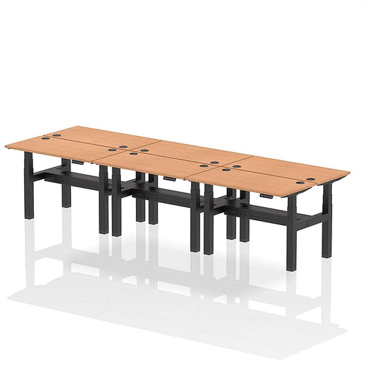 Air 6 Person Sit-Standing Bench Desk, Back to Back, 6 x 1200mm (600mm Deep), Black Frame, Oak Easy2Order : HA01620