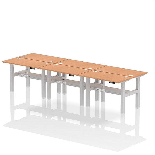 Air 6 Person Sit-Standing Bench Desk, Back to Back, 6 x 1200mm (600mm Deep), Silver Frame, Oak Easy2Order : HA01622