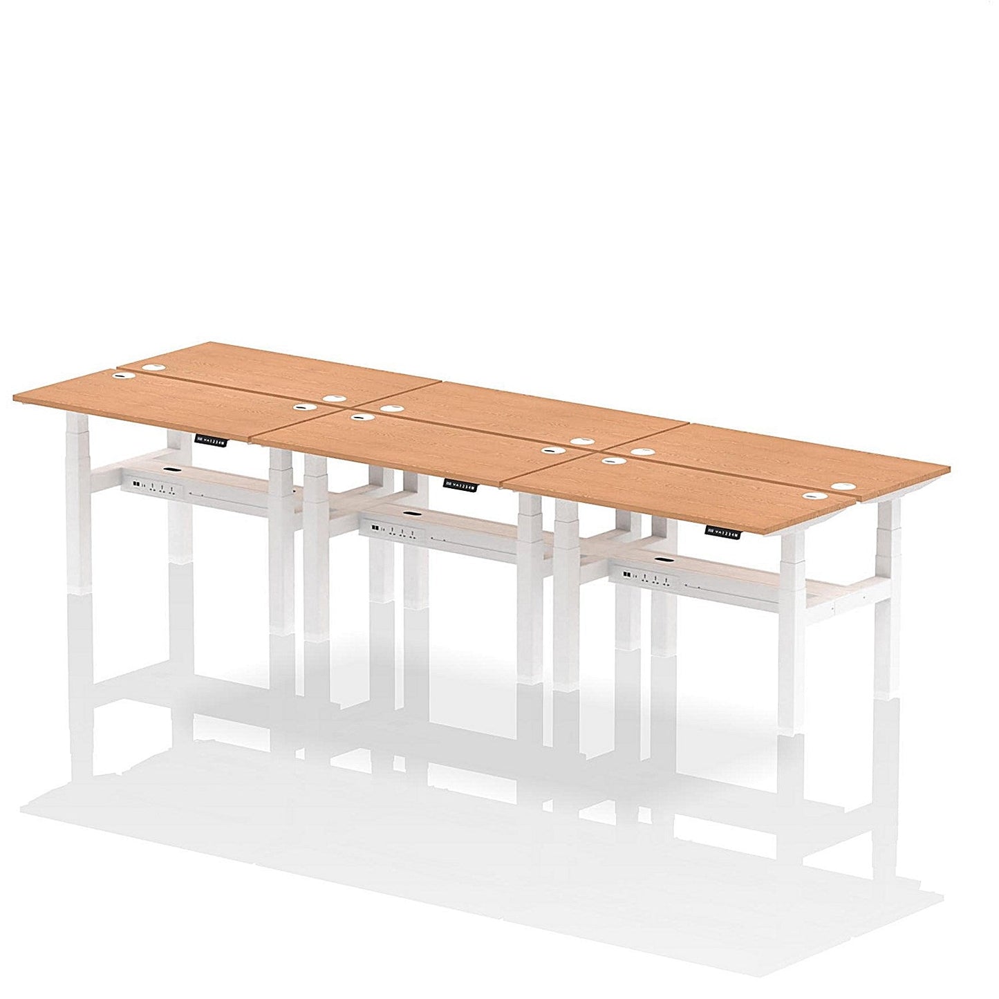 Air 6 Person Sit-Standing Bench Desk, Back to Back, 6 x 1200mm (600mm Deep), White Frame, Oak Easy2Order : HA01624