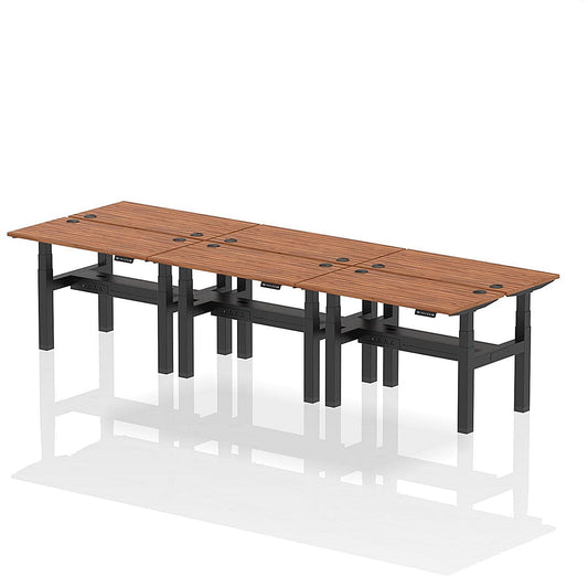 Air 6 Person Sit-Standing Bench Desk, Back to Back, 6 x 1200mm (600mm Deep), Black Frame, Walnut Easy2Order : HA01626
