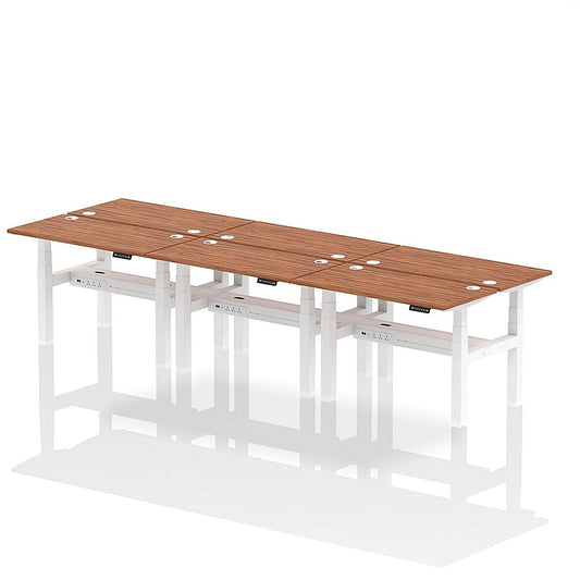 Air 6 Person Sit-Standing Bench Desk, Back to Back, 6 x 1200mm (600mm Deep), White Frame, Walnut Easy2Order : HA01630