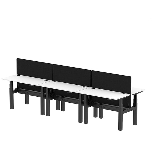 Air 6 Person Sit-Standing Bench Desk with Black Straight Screen, Back to Back, 6 x 1200mm (600mm Deep), Black Frame, White Easy2Order : HA01633
