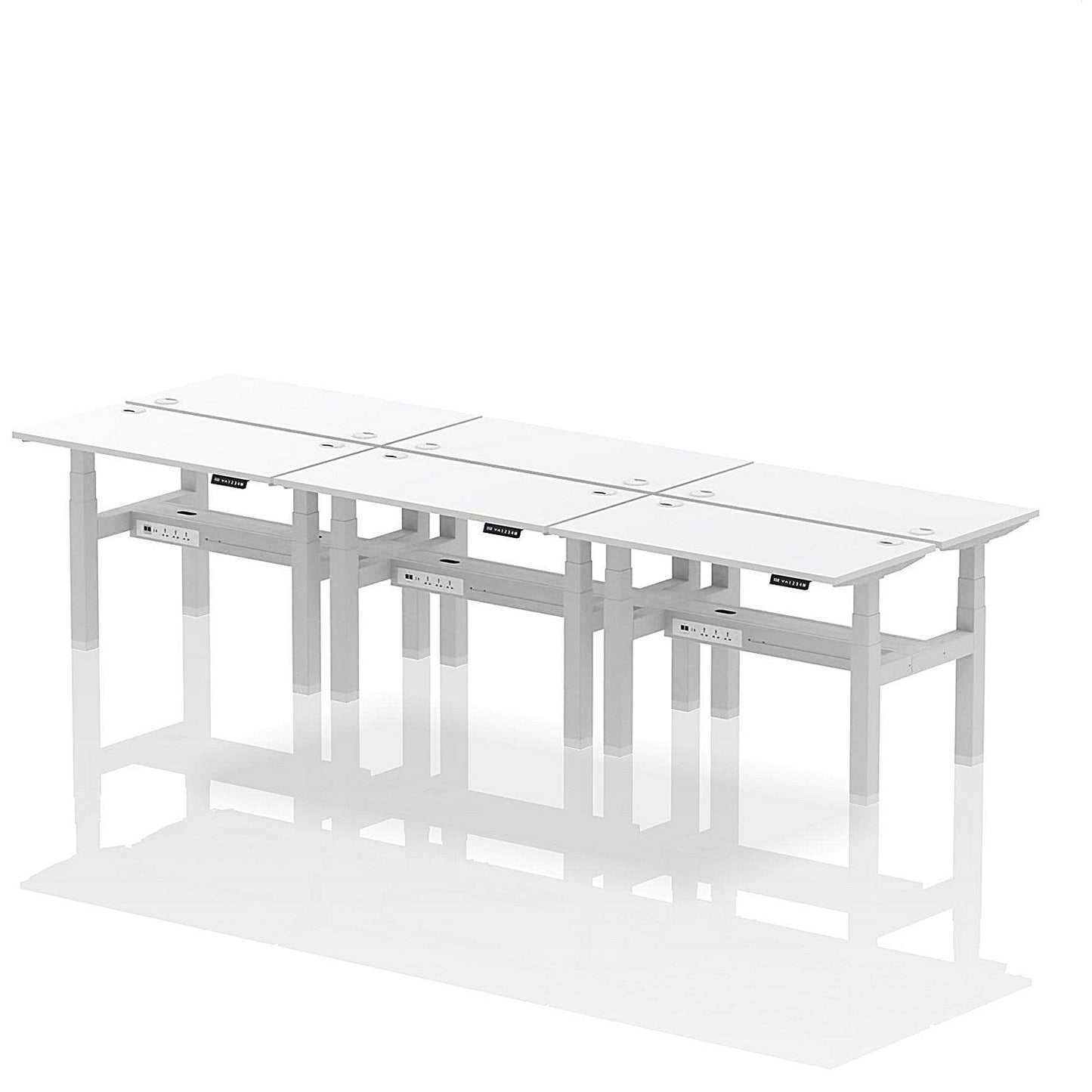Air 6 Person Sit-Standing Bench Desk, Back to Back, 6 x 1200mm (600mm Deep), Silver Frame, White Easy2Order : HA01634