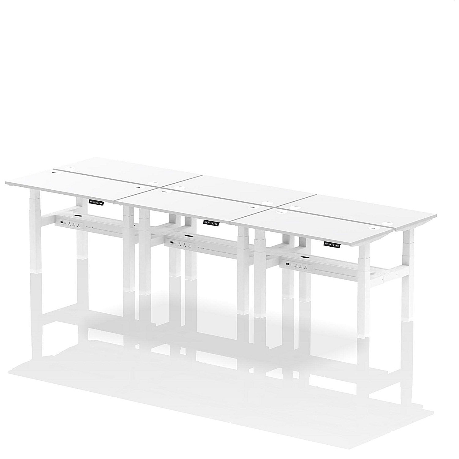 Air 6 Person Sit-Standing Bench Desk, Back to Back, 6 x 1200mm (600mm Deep), White Frame, White Easy2Order : HA01636