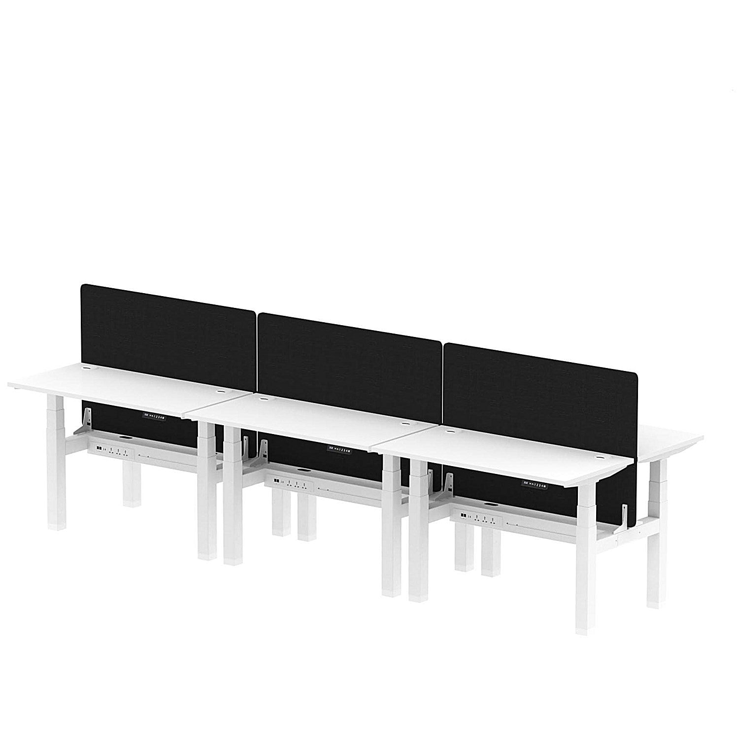 Air 6 Person Sit-Standing Bench Desk with Black Straight Screen, Back to Back, 6 x 1200mm (600mm Deep), White Frame, White Easy2Order : HA01637