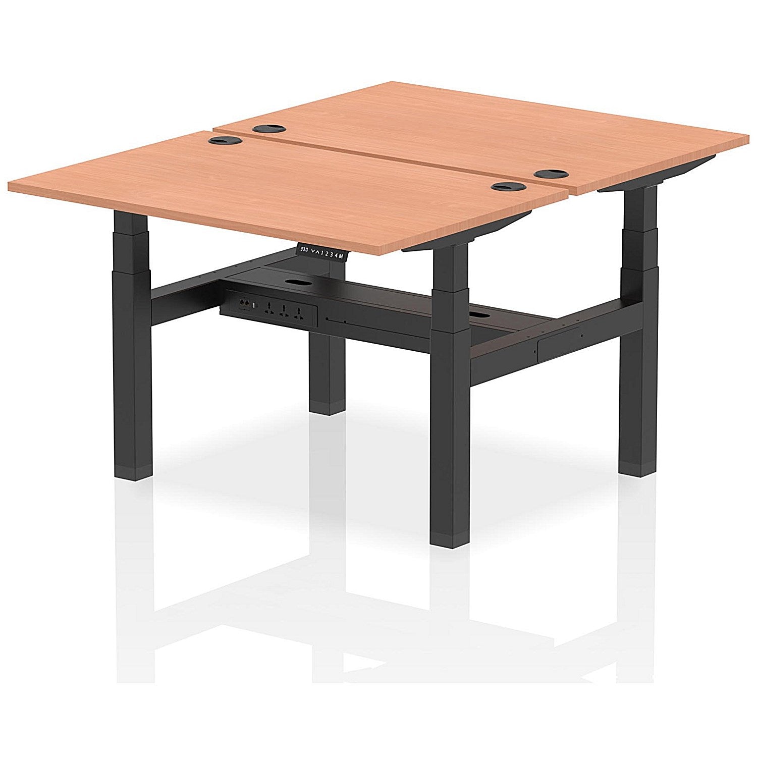 Air 2 Person Sit-Standing Bench Desk, Back to Back, 2 x 1200mm (800mm Deep), Black Frame, Beech Easy2Order : HA01638