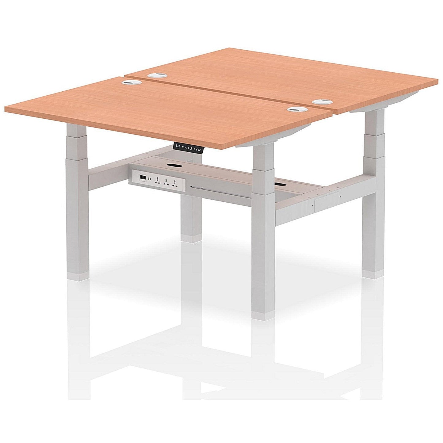 Air 2 Person Sit-Standing Bench Desk, Back to Back, 2 x 1200mm (800mm Deep), Silver Frame, Beech Easy2Order : HA01640