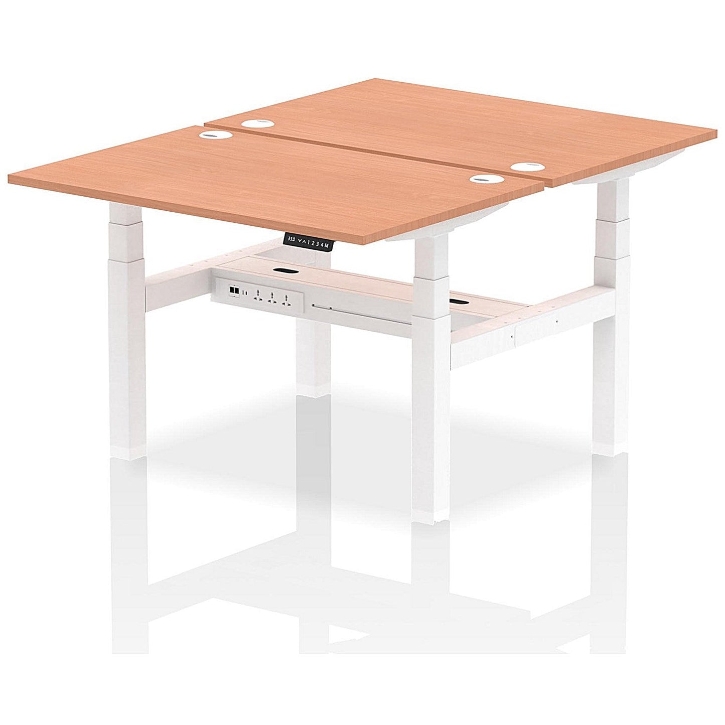Air 2 Person Sit-Standing Bench Desk, Back to Back, 2 x 1200mm (800mm Deep), White Frame, Beech Easy2Order : HA01642