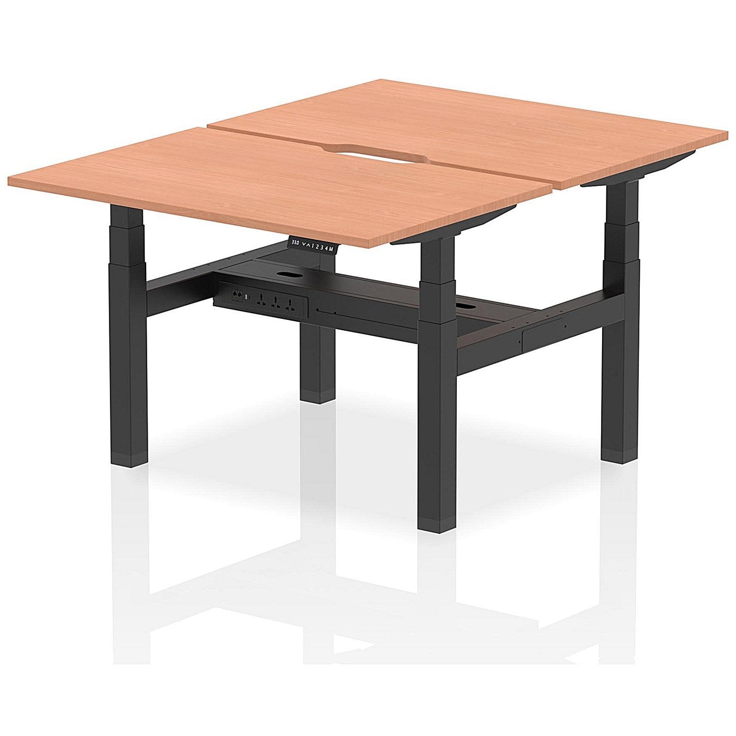 Air 2 Person Sit-Standing Scalloped Bench Desk, Back to Back, 2 x 1200mm (800mm Deep), Black Frame, Beech Easy2Order : HA01644