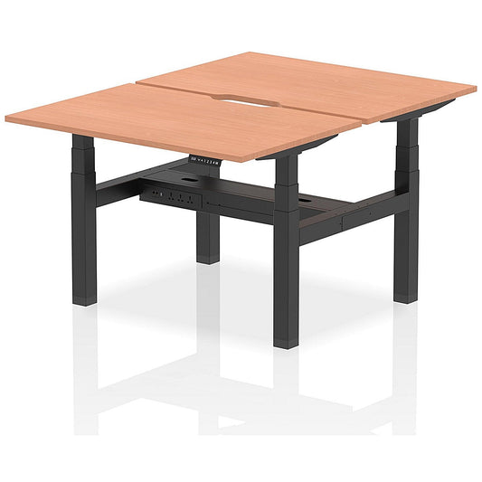 Air 2 Person Sit-Standing Scalloped Bench Desk, Back to Back, 2 x 1200mm (800mm Deep), Black Frame, Beech Easy2Order : HA01644
