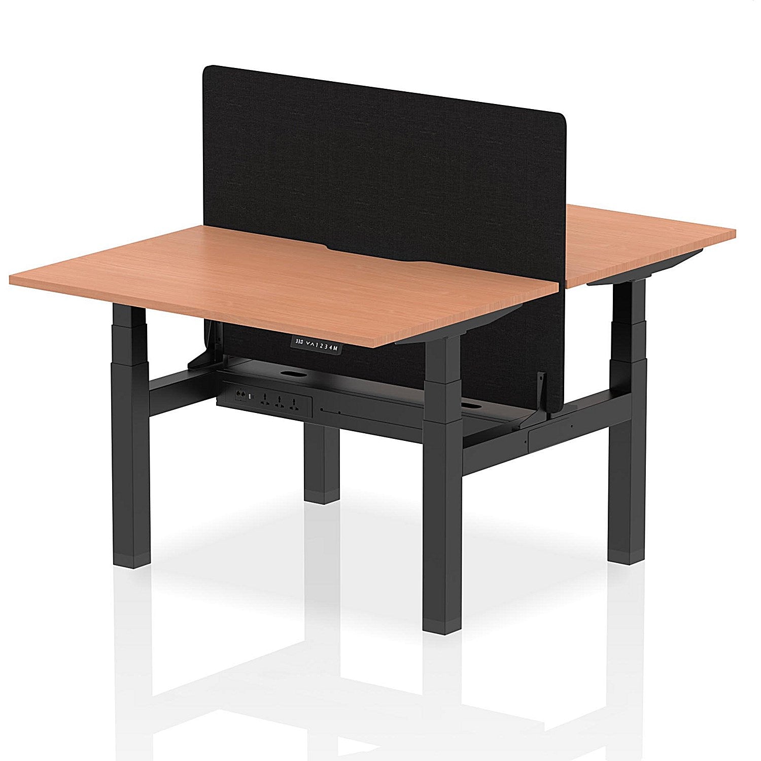 Air 2 Person Sit-Standing Scalloped Bench Desk with Black Straight Screen, Back to Back, 2 x 1200mm (800mm Deep), Black Frame, Beech Easy2Order : HA01645