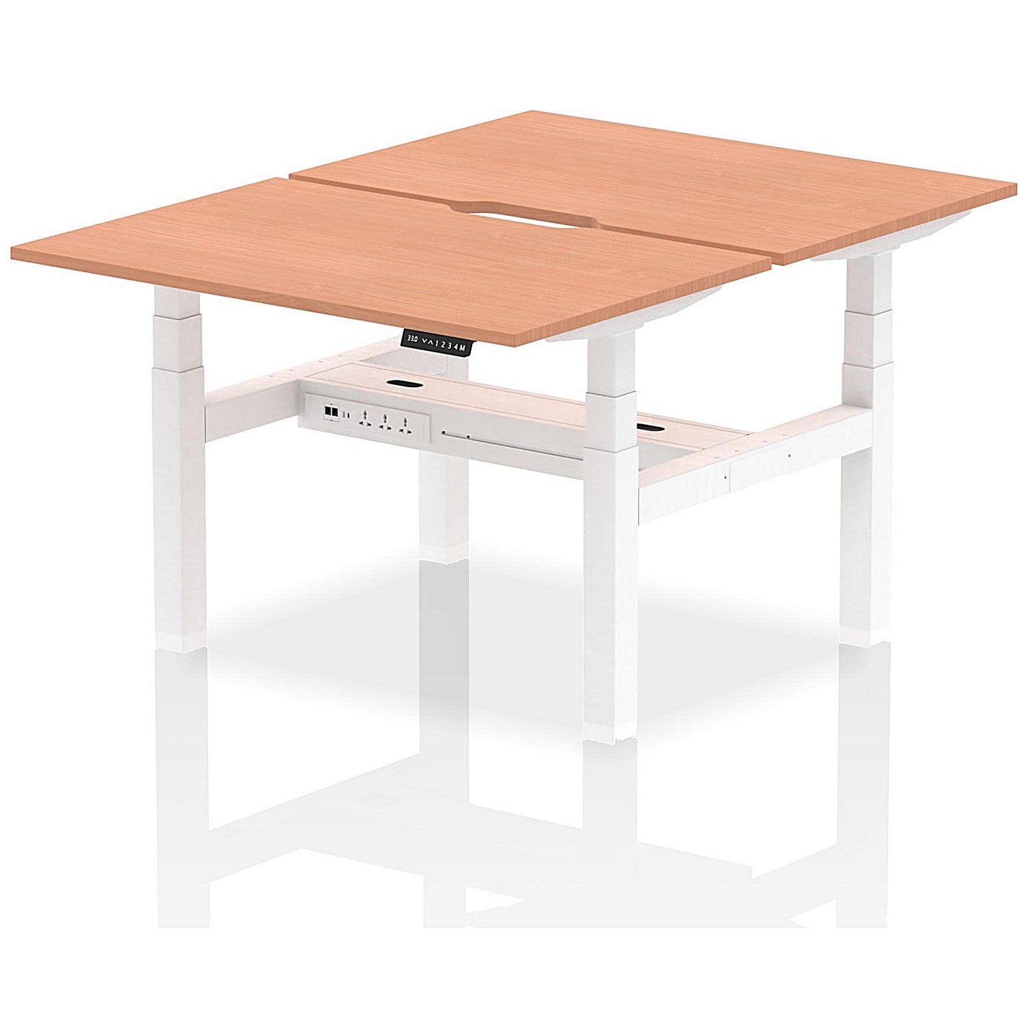 Air 2 Person Sit-Standing Scalloped Bench Desk, Back to Back, 2 x 1200mm (800mm Deep), White Frame, Beech Easy2Order : HA01648