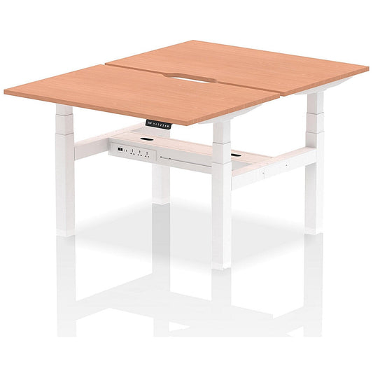 Air 2 Person Sit-Standing Scalloped Bench Desk, Back to Back, 2 x 1200mm (800mm Deep), White Frame, Beech Easy2Order : HA01648