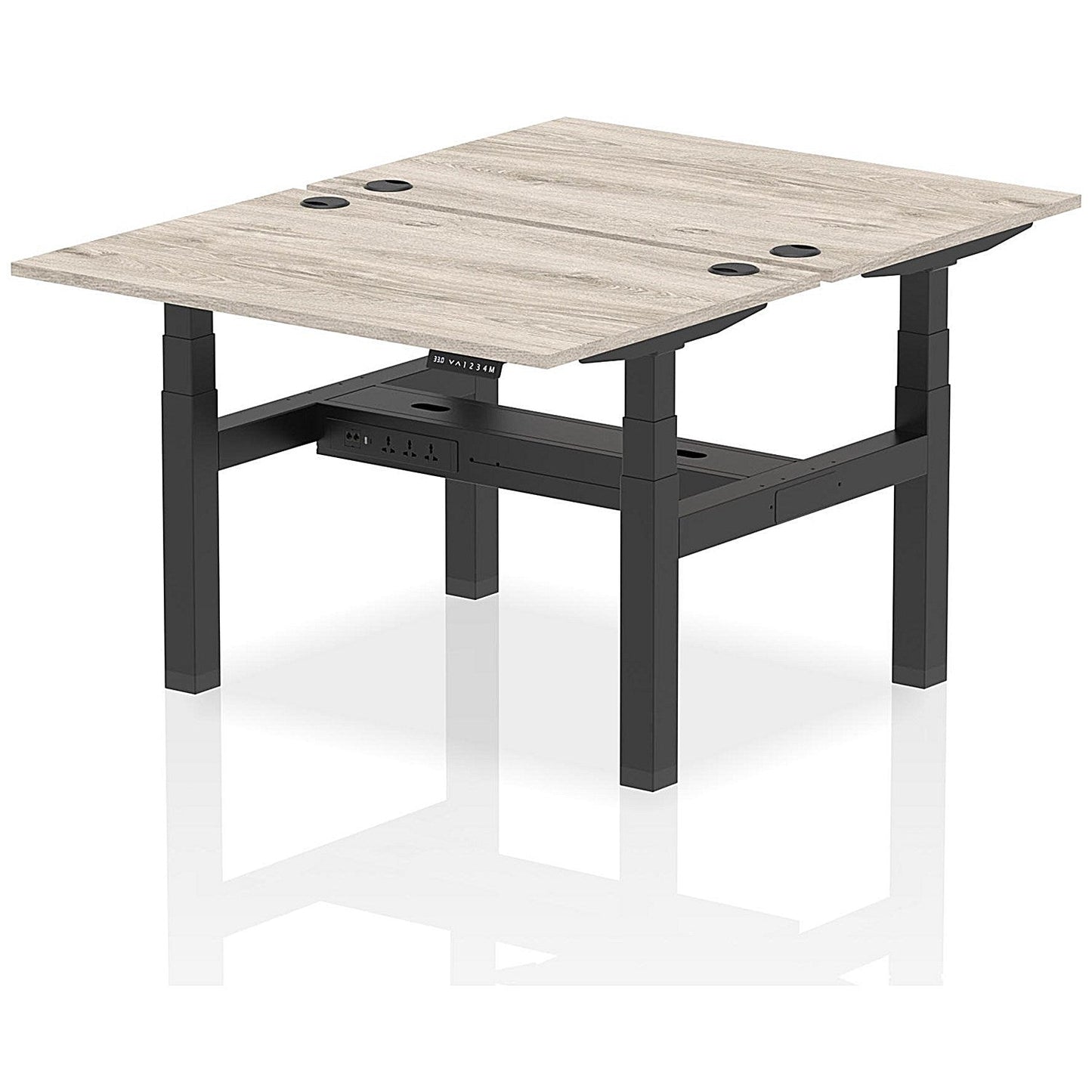 Air 2 Person Sit-Standing Bench Desk, Back to Back, 2 x 1200mm (800mm Deep), Black Frame, Grey Oak Easy2Order : HA01650