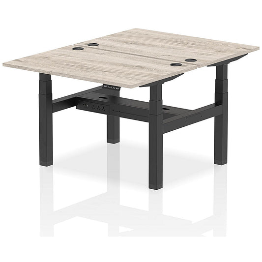 Air 2 Person Sit-Standing Bench Desk, Back to Back, 2 x 1200mm (800mm Deep), Black Frame, Grey Oak Easy2Order : HA01650