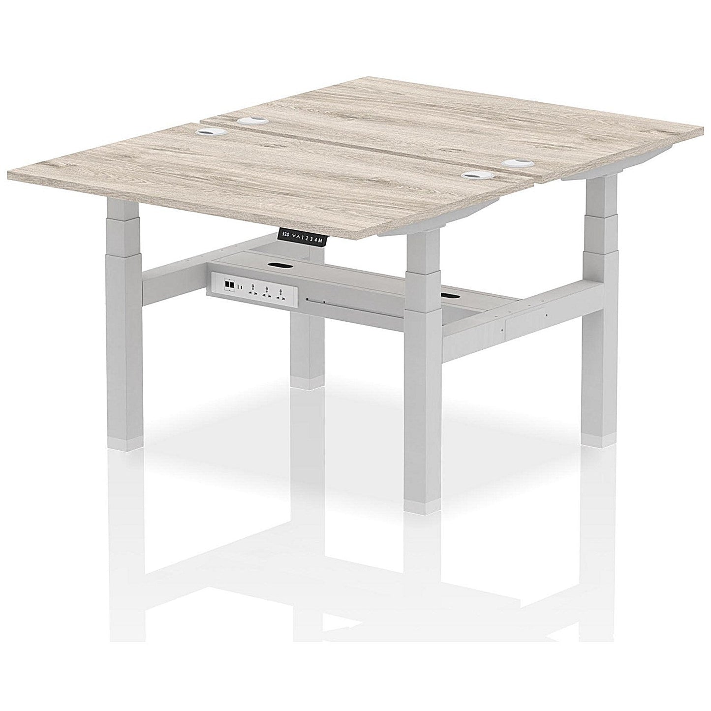 Air 2 Person Sit-Standing Bench Desk, Back to Back, 2 x 1200mm (800mm Deep), Silver Frame, Grey Oak Easy2Order : HA01652