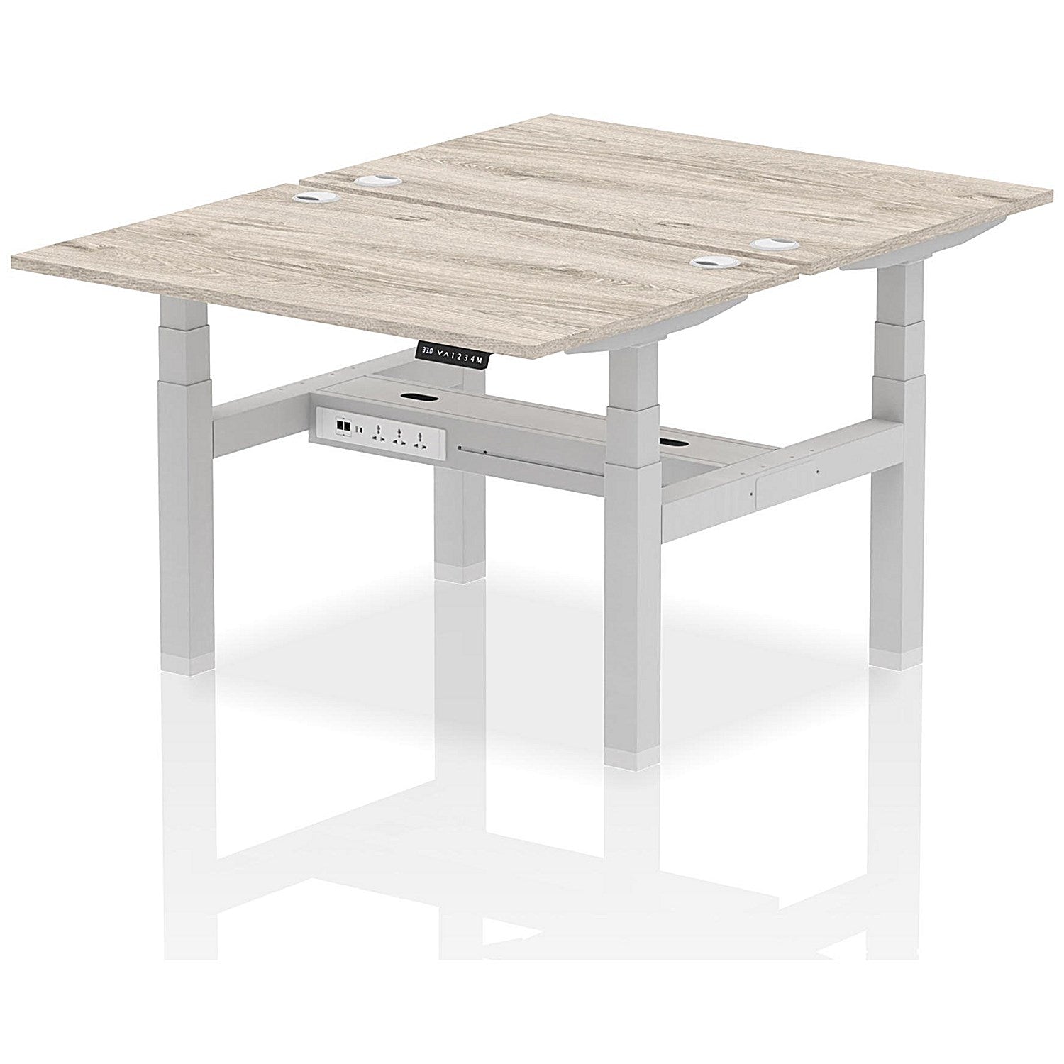 Air 2 Person Sit-Standing Bench Desk, Back to Back, 2 x 1200mm (800mm Deep), Silver Frame, Grey Oak Easy2Order : HA01652