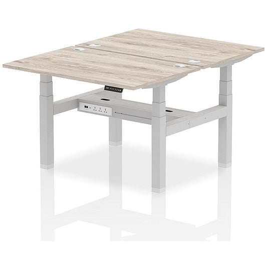 Air 2 Person Sit-Standing Bench Desk, Back to Back, 2 x 1200mm (800mm Deep), Silver Frame, Grey Oak Easy2Order : HA01652