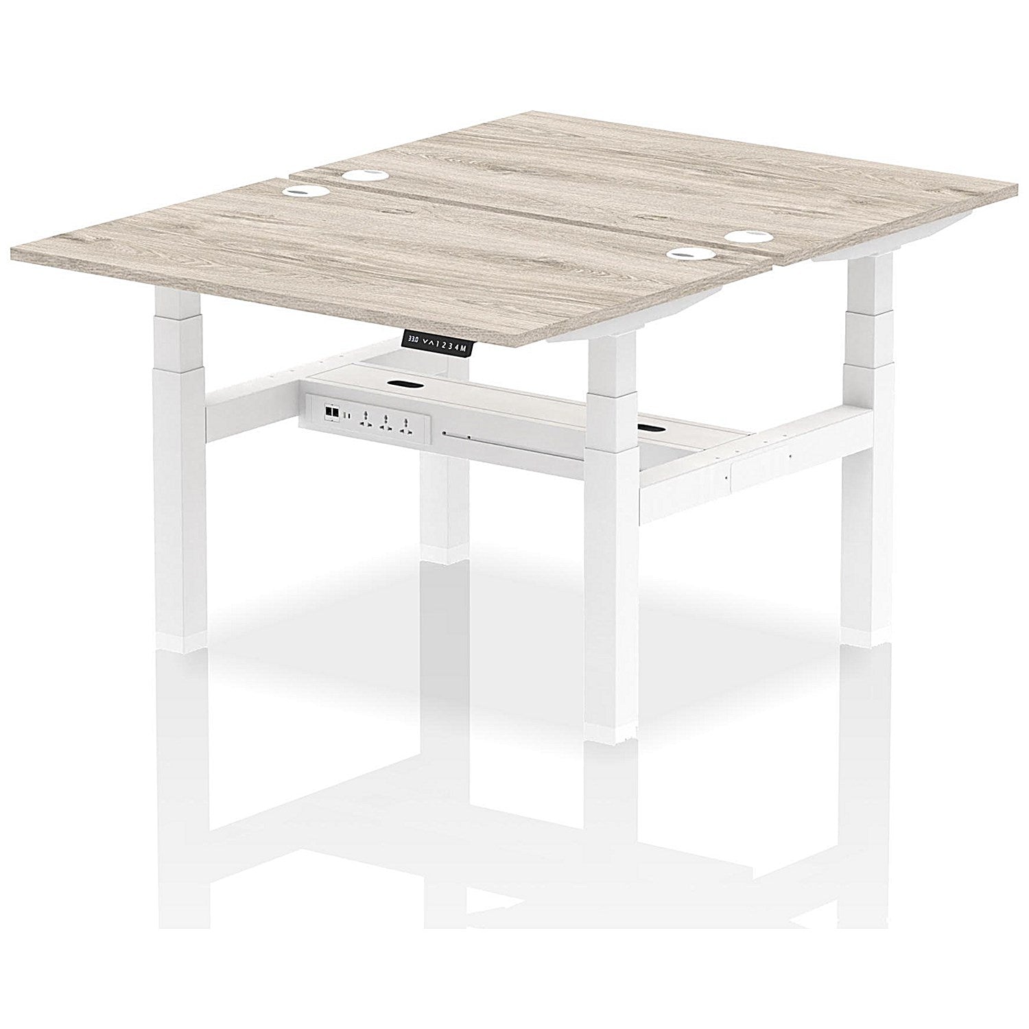 Air 2 Person Sit-Standing Bench Desk, Back to Back, 2 x 1200mm (800mm Deep), White Frame, Grey Oak Easy2Order : HA01654
