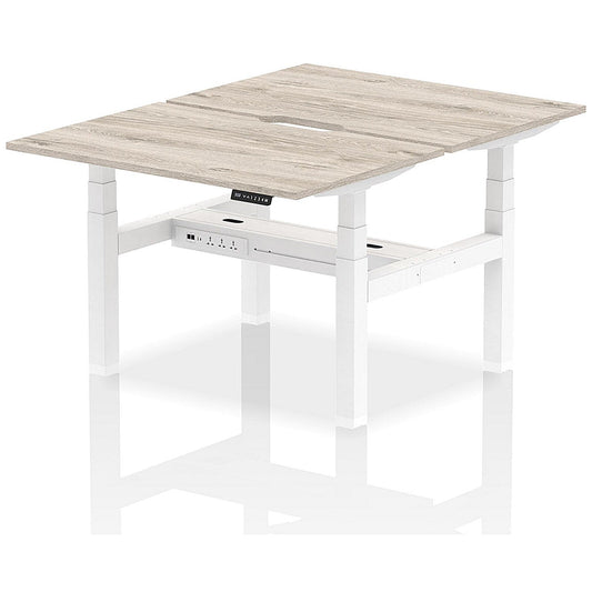 Air 2 Person Sit-Standing Scalloped Bench Desk, Back to Back, 2 x 1200mm (800mm Deep), White Frame, Grey Oak Easy2Order : HA01660