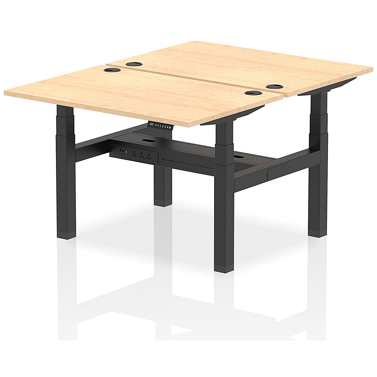 Air 2 Person Sit-Standing Bench Desk, Back to Back, 2 x 1200mm (800mm Deep), Black Frame, Maple Easy2Order : HA01662
