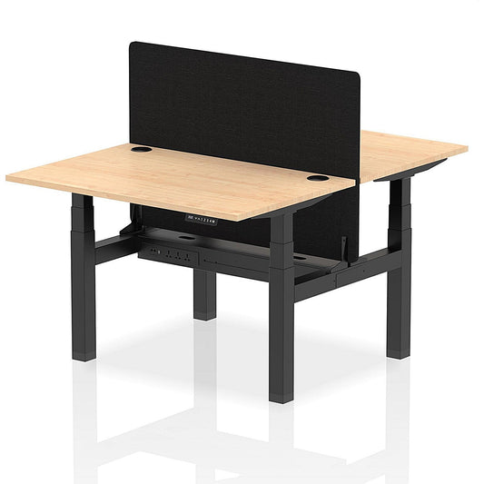 Air 2 Person Sit-Standing Bench Desk with Black Straight Screen, Back to Back, 2 x 1200mm (800mm Deep), Black Frame, Maple Easy2Order : HA01663