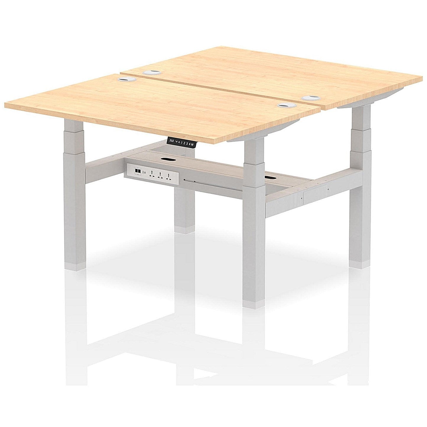 Air 2 Person Sit-Standing Bench Desk, Back to Back, 2 x 1200mm (800mm Deep), Silver Frame, Maple Easy2Order : HA01664