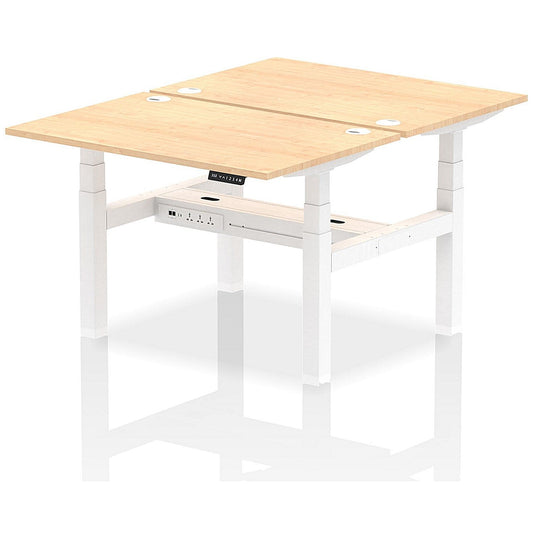 Air 2 Person Sit-Standing Bench Desk, Back to Back, 2 x 1200mm (800mm Deep), White Frame, Maple Easy2Order : HA01666