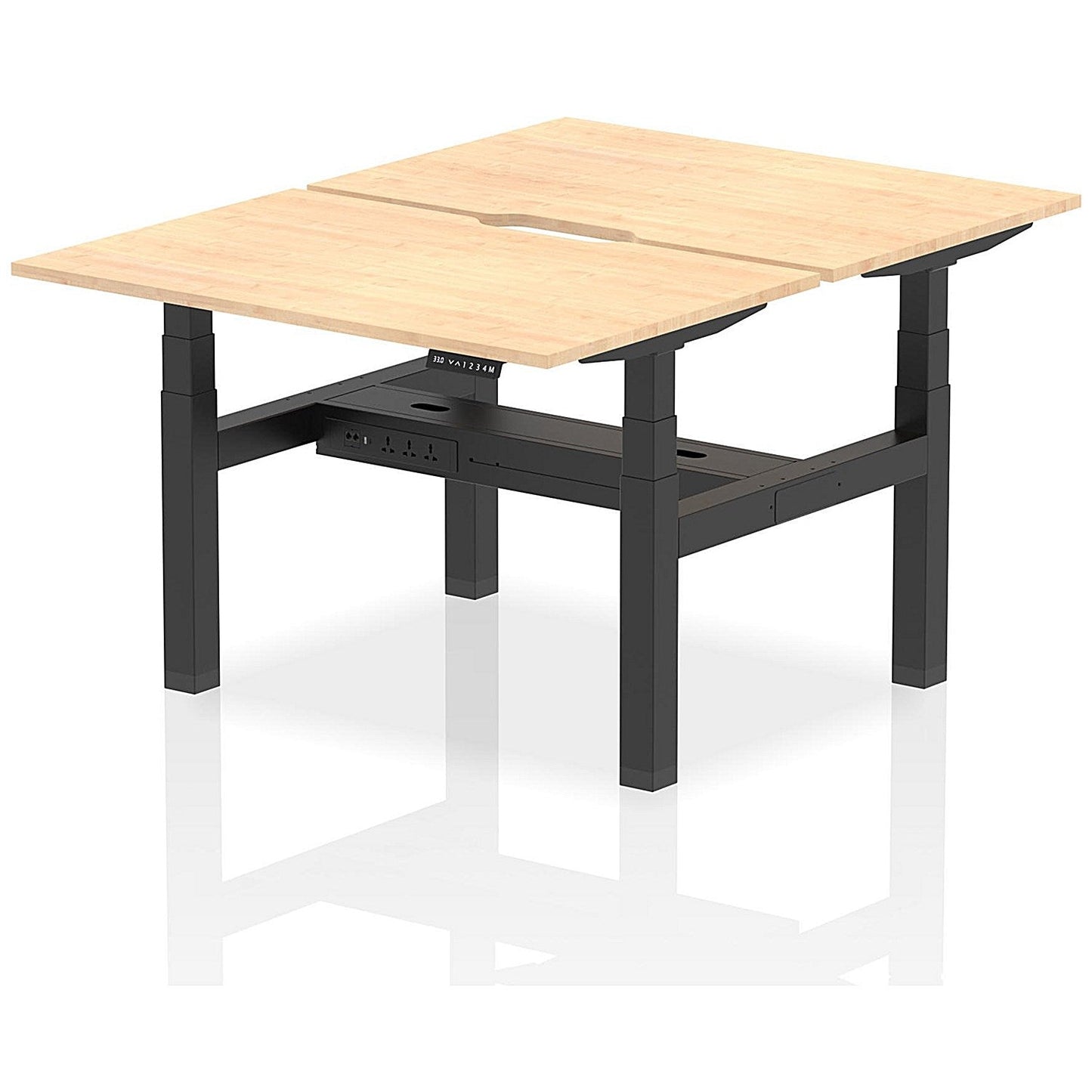 Air 2 Person Sit-Standing Scalloped Bench Desk, Back to Back, 2 x 1200mm (800mm Deep), Black Frame, Maple Easy2Order : HA01668