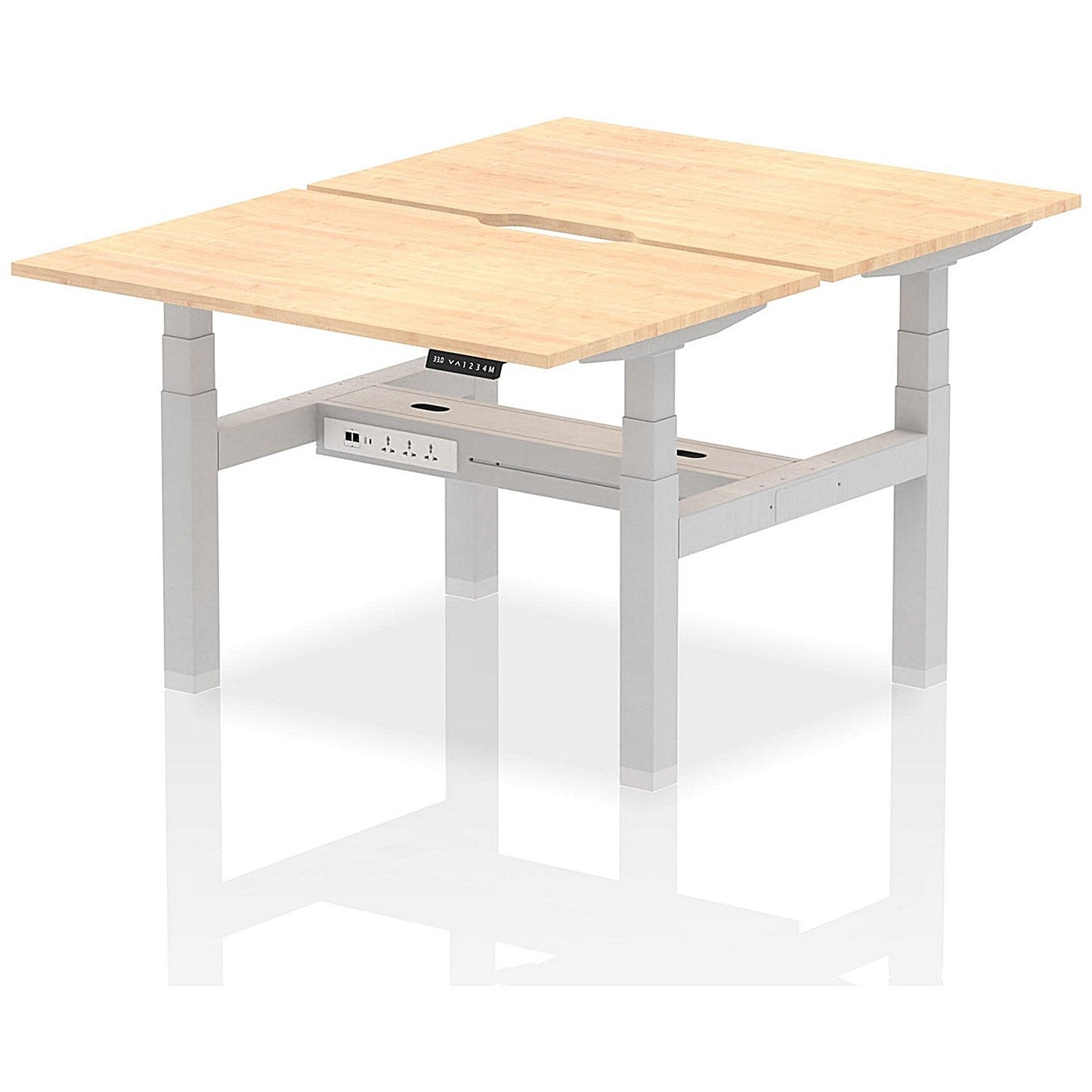Air 2 Person Sit-Standing Scalloped Bench Desk, Back to Back, 2 x 1200mm (800mm Deep), Silver Frame, Maple Easy2Order : HA01670