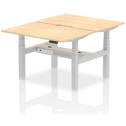 Air 2 Person Sit-Standing Scalloped Bench Desk, Back to Back, 2 x 1200mm (800mm Deep), Silver Frame, Maple Easy2Order : HA01670